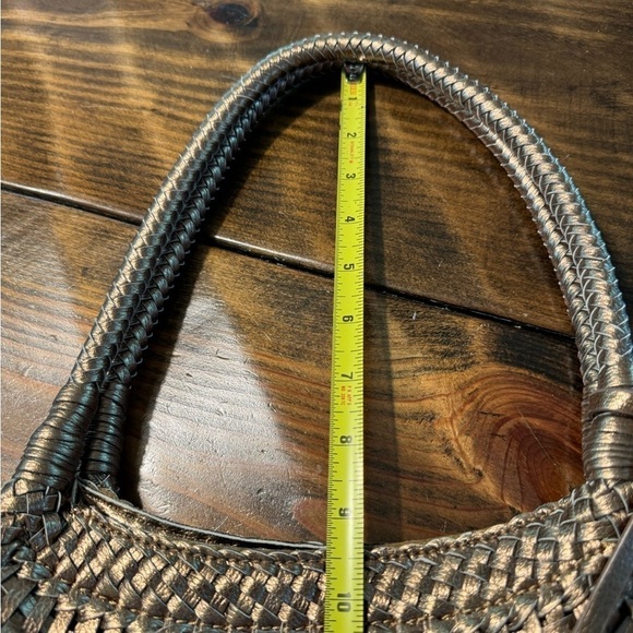 Marc Fisher Bronze Metallic & Gold Sequin Basket Weave Faux Leather Shoulder Bag - Picture 11 of 12